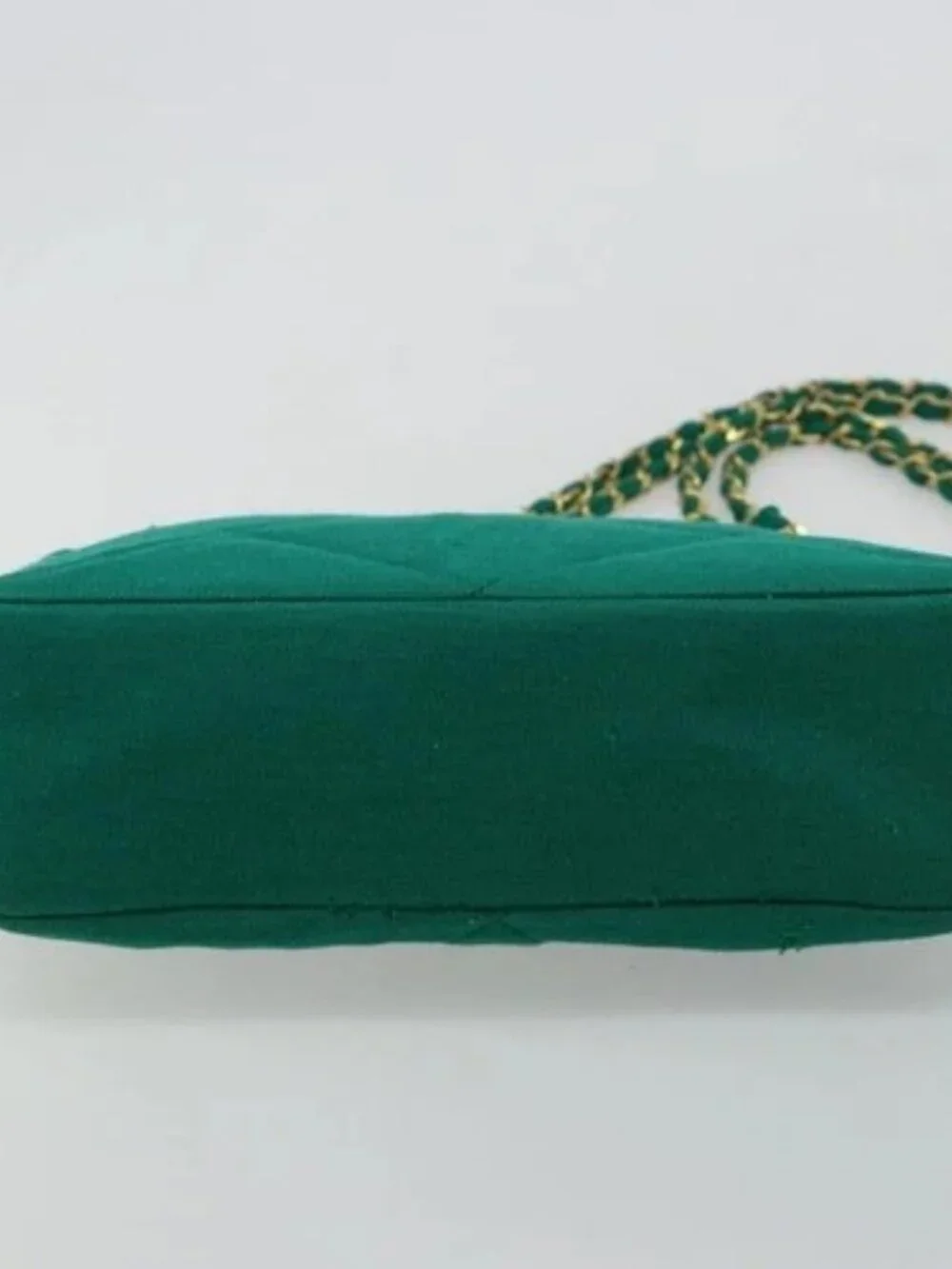 CHANEL Matelasse Chain Shoulder Bag Cotton Green Gold CC Auth bs35532